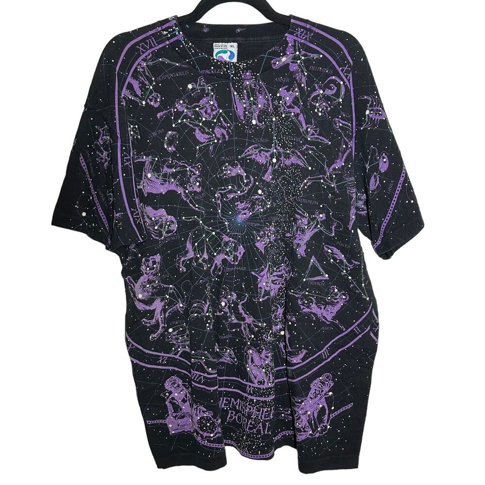 Liquid Blue Vintage 1993 Constellations Print Zodiac Graphic Tee Size XL Space